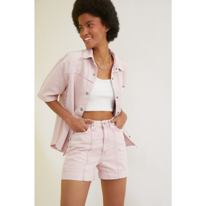 Trendyol Pink Wash Effect Sewing Detail Denim Shorts