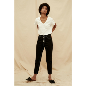 Trendyol Black Front Button Contrast Yarn High Waist 100% Organic Cotton Mom Jeans