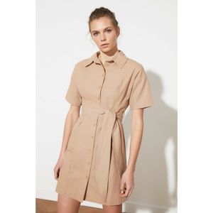 Beige shirt dress with Trendyol binding - Women