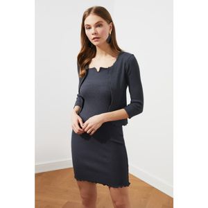 Trendyol Anthracite Cardigan 2-Piece Knitted Dress