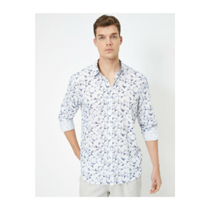 Koton 100% Cotton Patterned Classic Collar Narrow Cut Long Sleeve Shirt