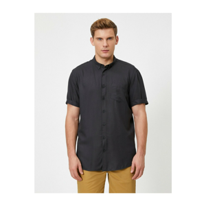 Koton Men's Black Pocket Short Sleeves Printed Shirt