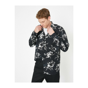 Koton Men's Black Floral Patterned Long Sleeves Regular Fit Shirt