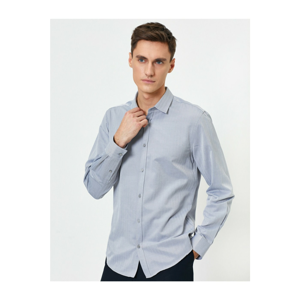 Koton Men's Grey Classic Collar Long Sleeve Slim Fit Smart Shirt