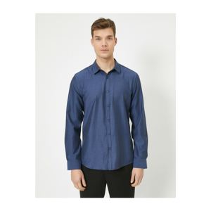 Koton Men's Navy Classic Collar Long Sleeve Slim Fit Smart Shirt