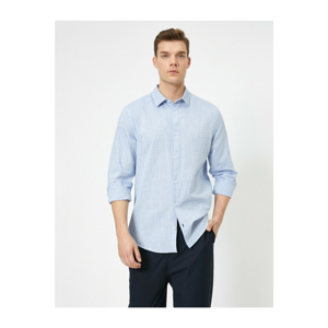 Koton Men's Blue Classic Collar Textured Kumas Slim Fit Smart Shirt