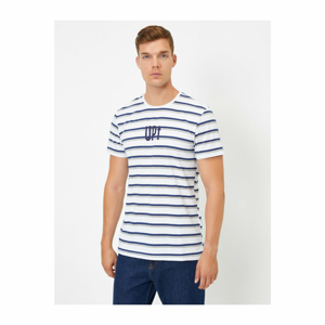 Koton Men's Grey Bike Collar Striped Printed Printed T-shirt