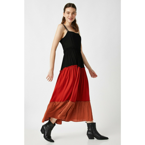 Koton Women's Black Strap Color Block Dress