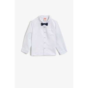 Koton Baby Boy White Cotton Tie Detailed Classic Collar Long Sleeve Shirt
