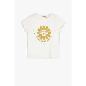 Koton Girls' Crew Neck Short Sleeve Glitter Detailed T-shirt