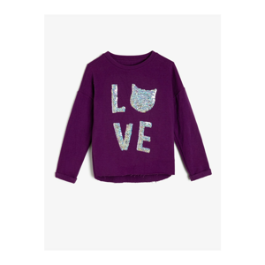 Koton Girl's Purple Sequin Detailed Sweatshirt