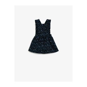 Koton Children's Navy Cotton Patterned Ruffled Sleeveless Dress