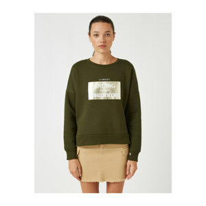 Koton Women's Green Cotton Slogan Sweatshirt