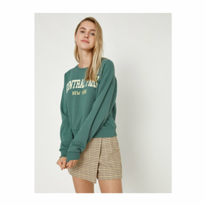 Koton Printed Crop Sweatshirt With Women's Green Cotton Bike Collar Written