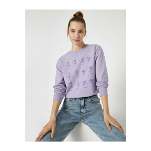 Koton Women's Purple Bike Collar Printed Sweatshirt