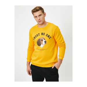 Koton Men's Yellow Bike Collar Long Sleeve Animal Pressed Sweatshirt