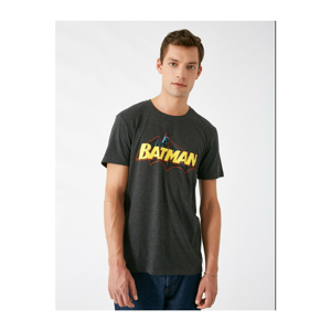 Koton Men's Grey Batman Licensed Bike Collar Short Sleeve T-shirt