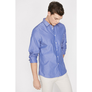 Koton Men's Navy Classic Collar Long Sleeve Striped Shirt