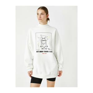 Koton Women's White Upright Collar Animal Print Sweatshirt