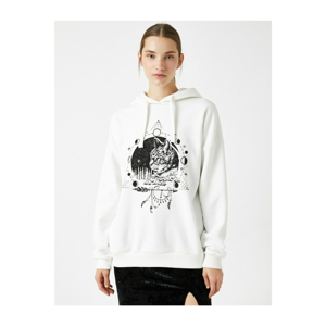 Koton Women's White Hooded Printed Sweatshirt