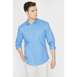 Koton Men's Blue Classic Collar Long Sleeved Pocket Detailed Shirt