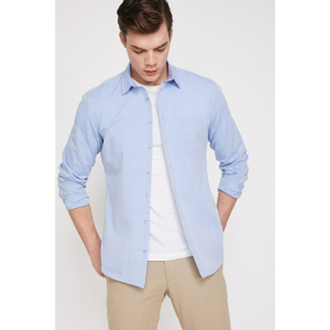 Koton Men's Blue Classic Collar Long Sleeve Pocket Detail shirt