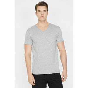 Koton Men's Grey V Collar Short Sleeve Pocket Detail T-Shirt