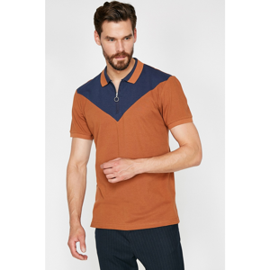 Koton Men's Red Short Sleeve Zip Detail Polo Neck T-Shirt