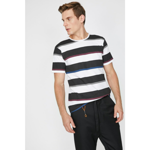 Koton Men's Ecru Short Sleeve Bike Collar Striped T-Shirt