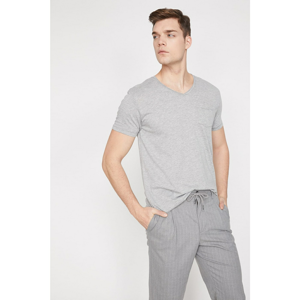 Koton Men's Grey V-Neck Short Sleeves Comfortable Cut T-Shirt