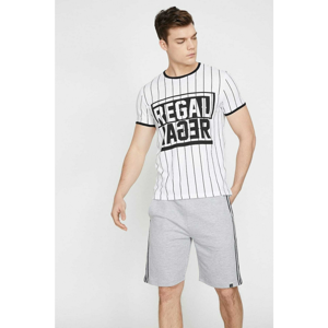 Koton Men's Black Bike Collar Short Sleeve Striped T-shirt