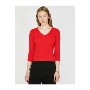 Koton Women's Red V-Neck Sweater