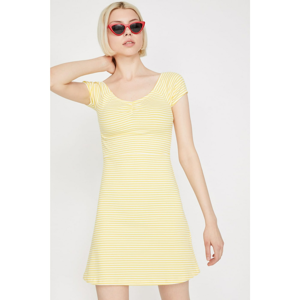 Koton Women's Yellow Hollow Collar Short Sleeve Mini Dress