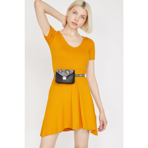 Koton Women's Yellow V Collar Short Sleeve Mini Dress