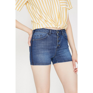 Koton Women's Blue Normal Waist Pocket Detail Jean Shorts