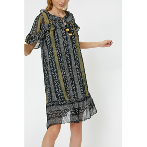 Koton Midi Dress with Short Sleeve ruffle Detail with Women's Black Collar Detail