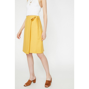 Koton Women's Yellow High Waist Midi Tie Waist Skirt