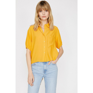 Koton Women's Yellow Classic Collar Short Sleeve Pocket Detail shirt