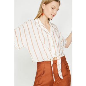 Koton Women's Coffee Classic Collar Short Sleeve Waist Bound Shirt
