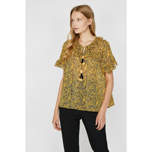 Koton Women's Black and Yellow Patterned Blouse