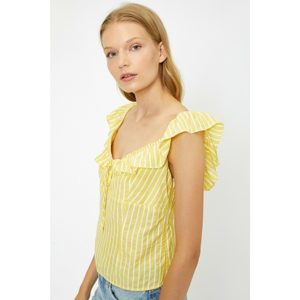 Koton Women's Yellow and White Striped Blouse