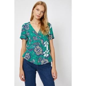 Koton Women's Green Floral Patterned V-Neck Blouse