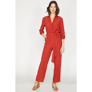 Koton Women's Coffee Waist Tie Jumpsuit