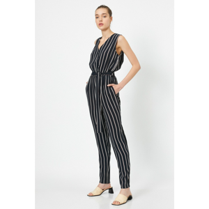 Koton V-Neck Sleeveless Tie Waist Striped Jumpsuit