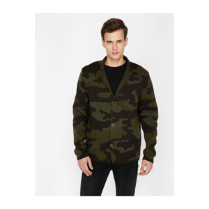 Koton Men's Green Camouflage Patterned Cardigan