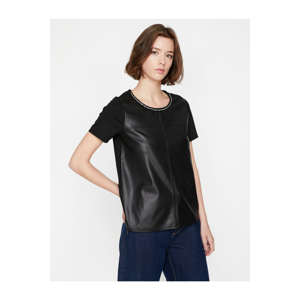 Koton Women's Black Leather Looking T-shirt