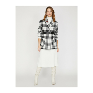 Koton Women's Black and White Square Coat