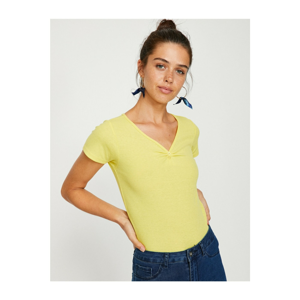 Koton Women's Yellow Button Detailed T-Shirt