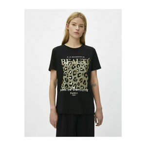 Koton Women's Black Printed T-shirt