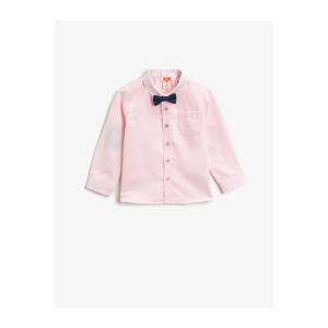 Koton Boys Pink Cotton Tie Detail Classic Collar Long Sleeve Shirt